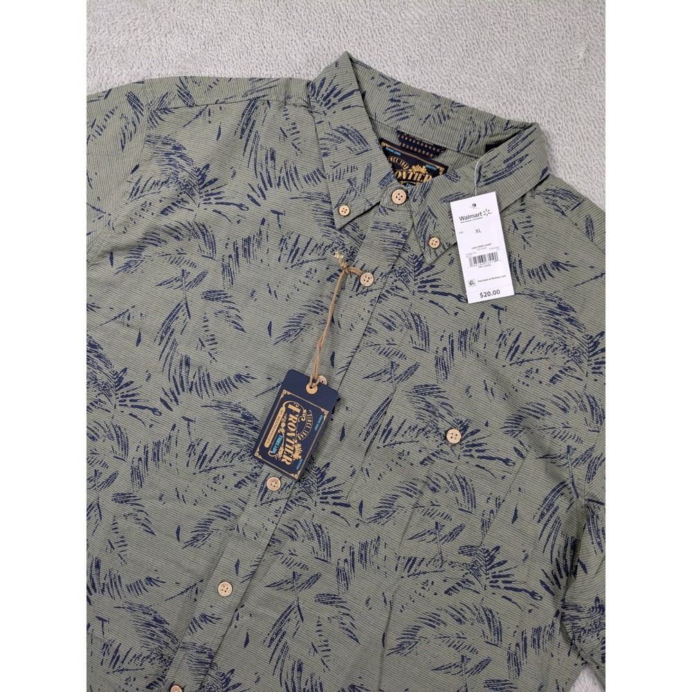 Frontier Threads Weatherproof Mens XL Leaf Print Shirt Green Blue Cotton NWT